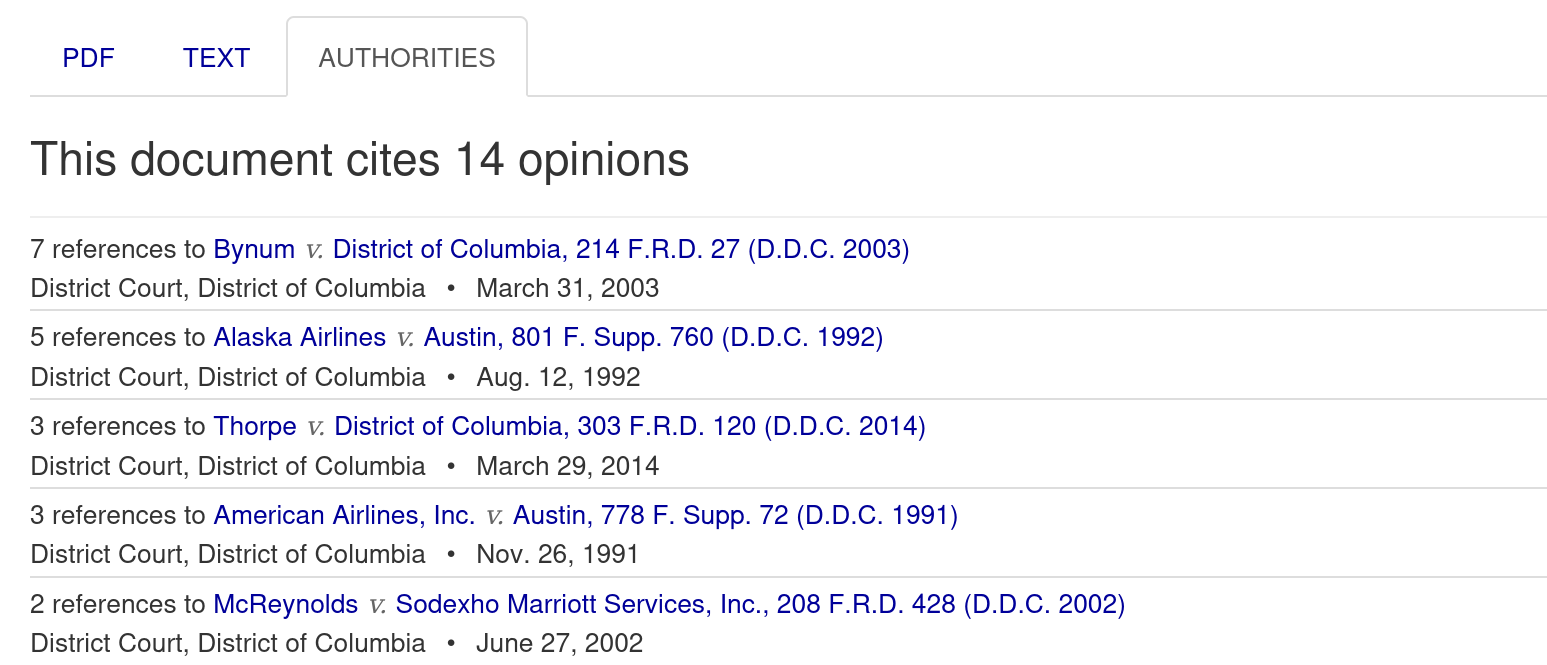 A screenshot of the first authorities for a filing