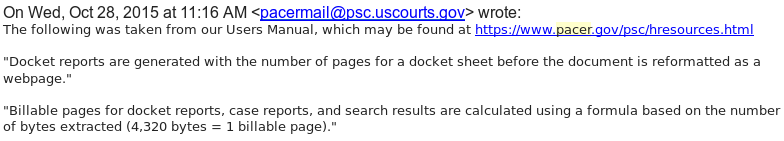 Email from PACER stating that it's 4320 bytes.
